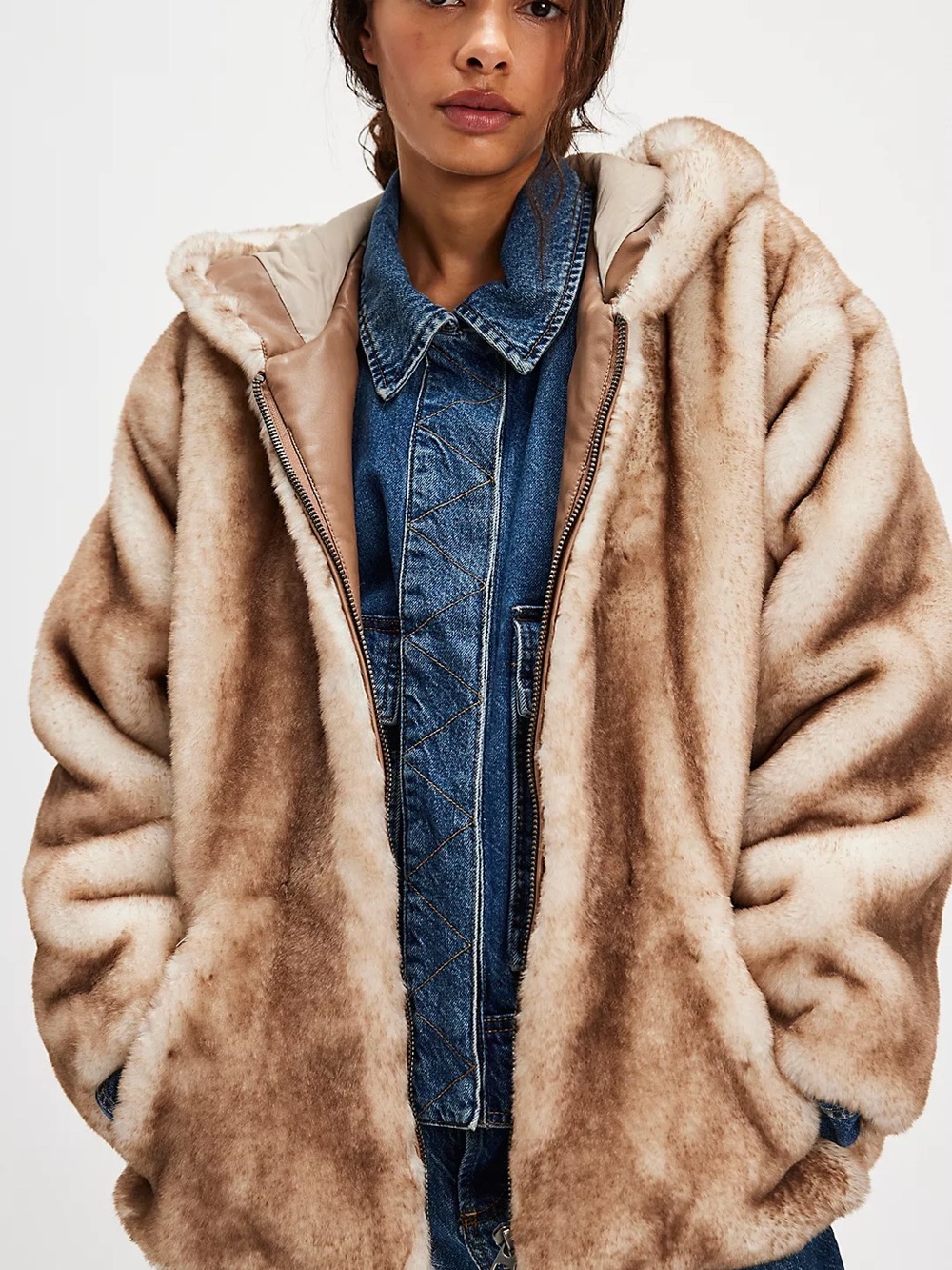 Free People Hannah Faux Fur Hooded Jacket